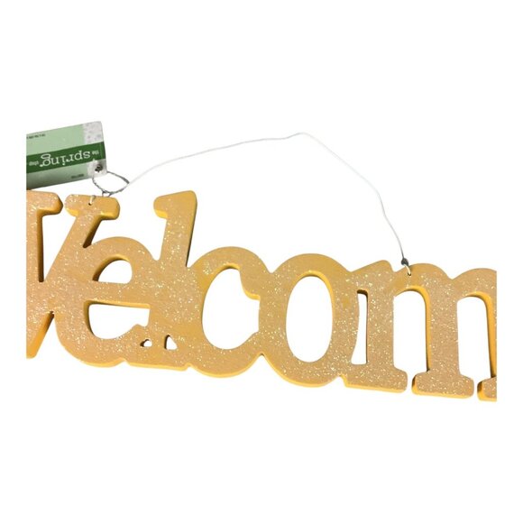 The Spring Shop Yellow Glitter Welcome Sign Home Wall Decor Hanging Door Plaque - Picture 7 of 10